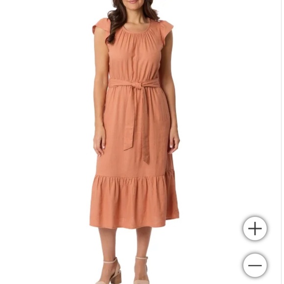 Briggs Women's Linen Blend Tiered Dress orange red M L - Picture 1 of 6